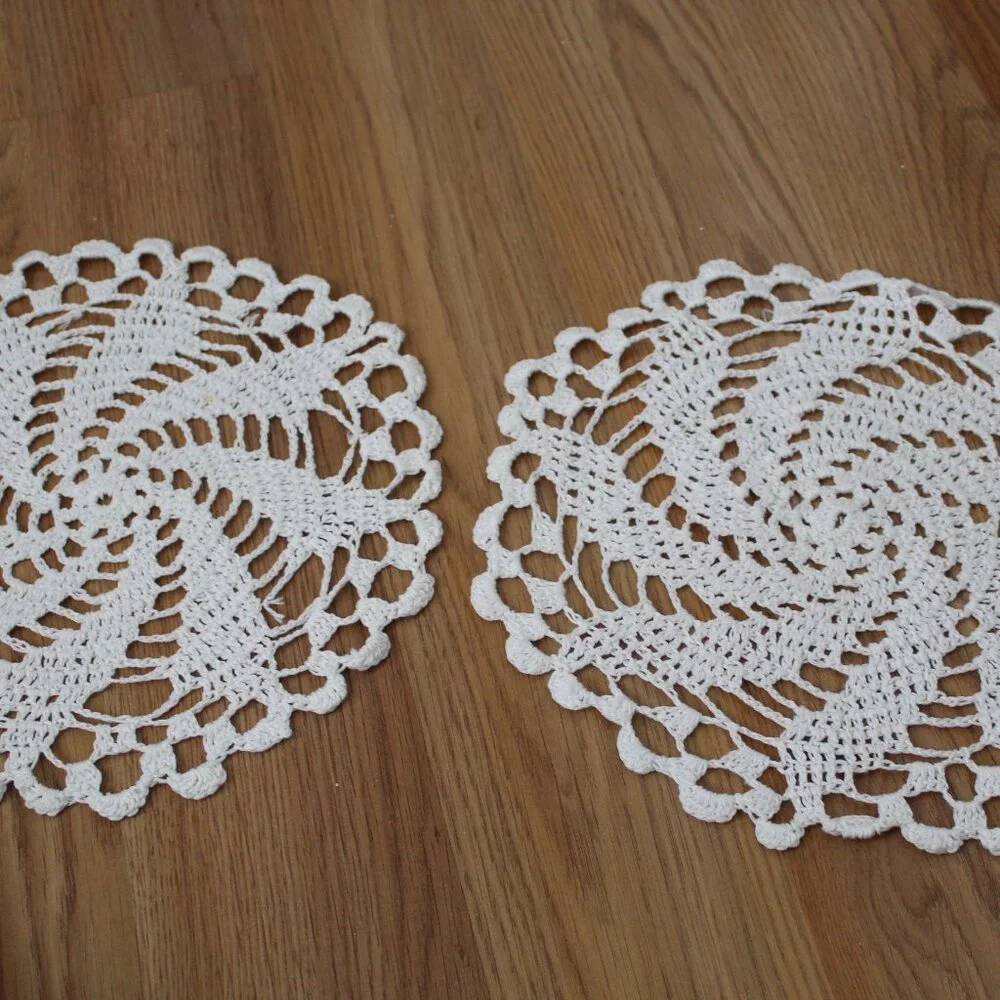 Set of Two White handmade Crochet Table Scarves Doilies